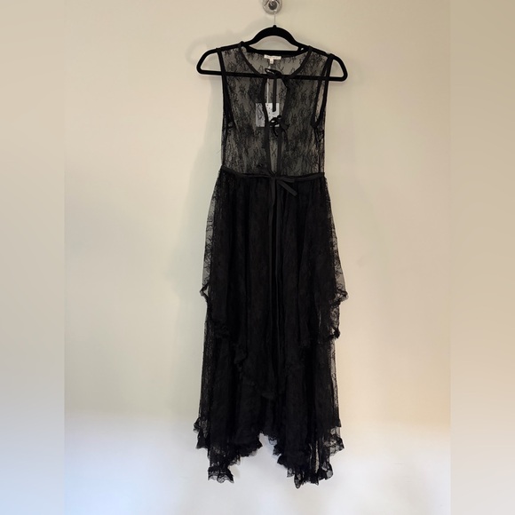 NEW Baevely Anthropologie BLACK Lace Ruffle Ribbon Duster Tiered Romantic, Small - Picture 6 of 10